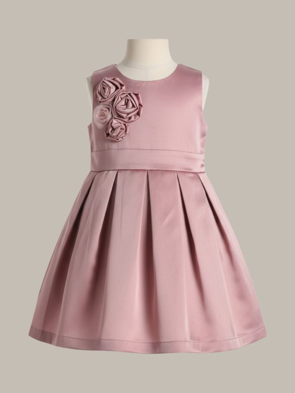 NWT Joe Ella Dusty Rose Pink Satin Rosette Pleated Dress Size 2